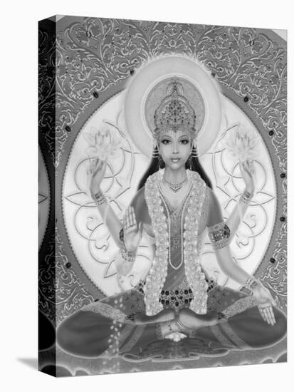 Picture of Lakshmi, Goddess of Wealth and Consort of Lord Vishnu, Sitting Holding Lotus Flowers, Ha-Godong-Stretched Canvas