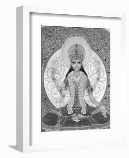 Picture of Lakshmi, Goddess of Wealth and Consort of Lord Vishnu, Sitting Holding Lotus Flowers, Ha-Godong-Framed Photographic Print