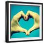 Picture Of Man Hands Forming A Heart Over The Blue Sky, With A Retro Effect-nito-Framed Premium Giclee Print