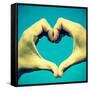 Picture Of Man Hands Forming A Heart Over The Blue Sky, With A Retro Effect-nito-Framed Stretched Canvas