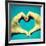 Picture Of Man Hands Forming A Heart Over The Blue Sky, With A Retro Effect-nito-Framed Art Print