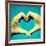 Picture Of Man Hands Forming A Heart Over The Blue Sky, With A Retro Effect-nito-Framed Art Print