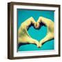 Picture Of Man Hands Forming A Heart Over The Blue Sky, With A Retro Effect-nito-Framed Art Print