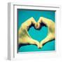 Picture Of Man Hands Forming A Heart Over The Blue Sky, With A Retro Effect-nito-Framed Art Print