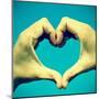 Picture Of Man Hands Forming A Heart Over The Blue Sky, With A Retro Effect-nito-Mounted Art Print