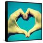 Picture Of Man Hands Forming A Heart Over The Blue Sky, With A Retro Effect-nito-Framed Stretched Canvas