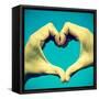 Picture Of Man Hands Forming A Heart Over The Blue Sky, With A Retro Effect-nito-Framed Stretched Canvas