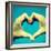 Picture Of Man Hands Forming A Heart Over The Blue Sky, With A Retro Effect-nito-Framed Art Print