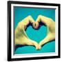 Picture Of Man Hands Forming A Heart Over The Blue Sky, With A Retro Effect-nito-Framed Art Print