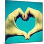 Picture Of Man Hands Forming A Heart Over The Blue Sky, With A Retro Effect-nito-Mounted Art Print