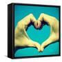 Picture Of Man Hands Forming A Heart Over The Blue Sky, With A Retro Effect-nito-Framed Stretched Canvas