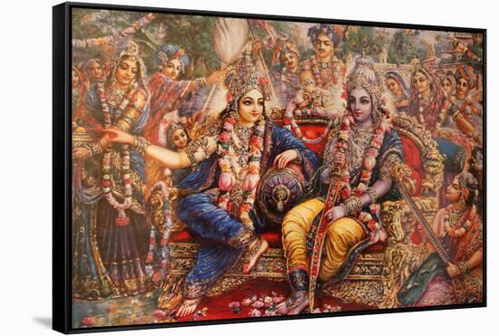 Picture of Radha and Krishna displayed in an ISKCON temple, Sarcelles, Seine St. Denis, France-Godong-Framed Stretched Canvas