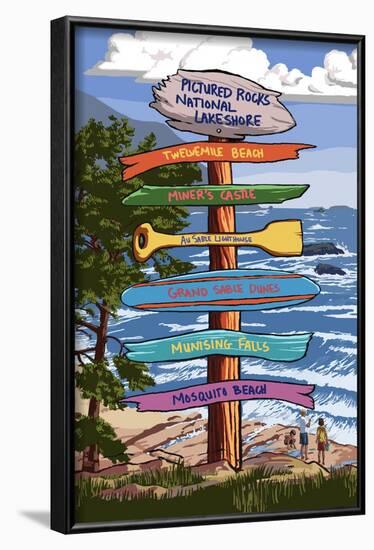 Pictured Rocks National Lakeshore, Michigan - Signpost-Lantern Press-Framed Art Print