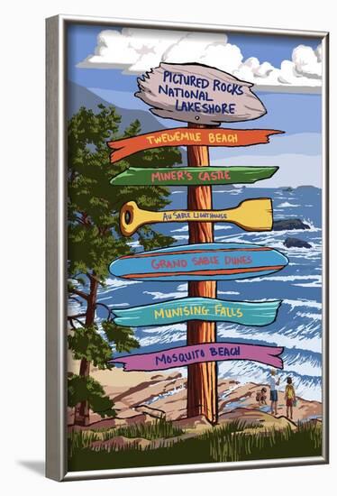 Pictured Rocks National Lakeshore, Michigan - Signpost-Lantern Press-Framed Art Print