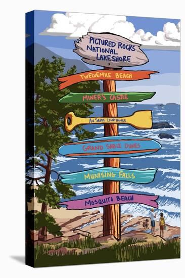 Pictured Rocks National Lakeshore, Michigan - Signpost-Lantern Press-Stretched Canvas