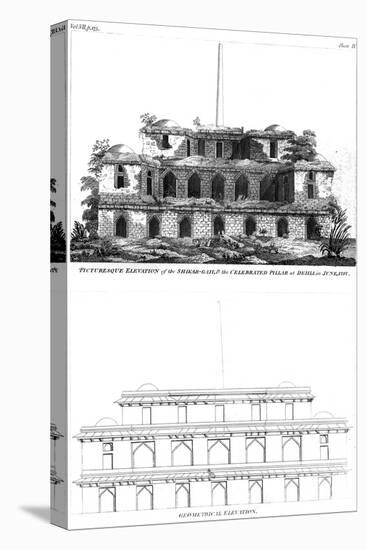 Picturesque Elevation of the Shikar Gah and the Celebrated Pillar at Delhi, June 1797-null-Stretched Canvas