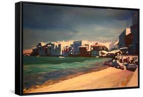 Picturesque Little Venice In Mykonos Greece-Markus Bleichner-Framed Stretched Canvas