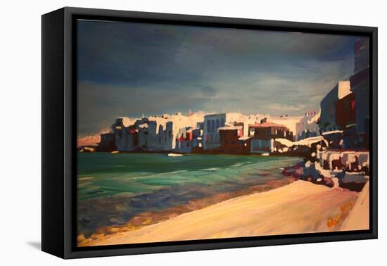 Picturesque Little Venice In Mykonos Greece-Markus Bleichner-Framed Stretched Canvas