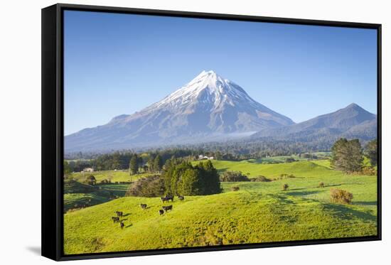 Picturesque Mount Taranaki (Egmont) and Rural Landscape, Taranaki, North Island, New Zealand-Doug Pearson-Framed Stretched Canvas