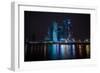 Picturesque Night View of the Moscow City across the River Moscow with Reflection in Water,-siete_vidas-Framed Photographic Print