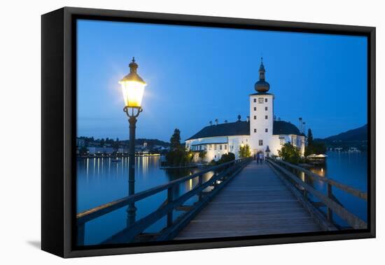 Picturesque Schloss Ort Illuminated at Dusk, Lake Traunsee, Gmunden-Doug Pearson-Framed Stretched Canvas