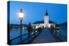 Picturesque Schloss Ort Illuminated at Dusk, Lake Traunsee, Gmunden-Doug Pearson-Stretched Canvas