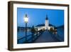 Picturesque Schloss Ort Illuminated at Dusk, Lake Traunsee, Gmunden-Doug Pearson-Framed Photographic Print