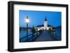 Picturesque Schloss Ort Illuminated at Dusk, Lake Traunsee, Gmunden-Doug Pearson-Framed Photographic Print