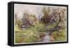 Picturesque Stream in the English Countryside with Geese-G.f. Nicholls-Framed Stretched Canvas