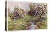 Picturesque Stream in the English Countryside with Geese-G.f. Nicholls-Stretched Canvas