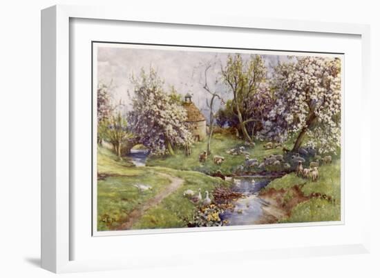 Picturesque Stream in the English Countryside with Geese-G.f. Nicholls-Framed Art Print