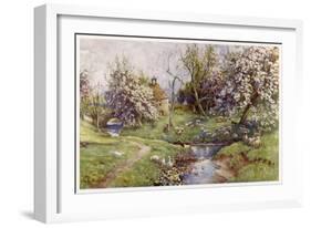 Picturesque Stream in the English Countryside with Geese-G.f. Nicholls-Framed Art Print