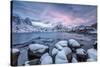 Picturesque Sunrise in the Bay of Reine with the Typical Norwegian Rorbu, Lofoten Islands, Norway-Roberto Moiola-Stretched Canvas