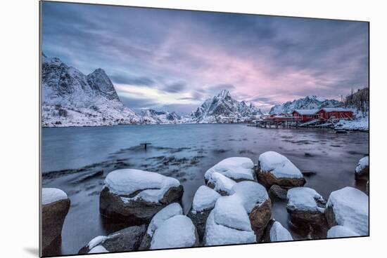 Picturesque Sunrise in the Bay of Reine with the Typical Norwegian Rorbu, Lofoten Islands, Norway-Roberto Moiola-Mounted Photographic Print