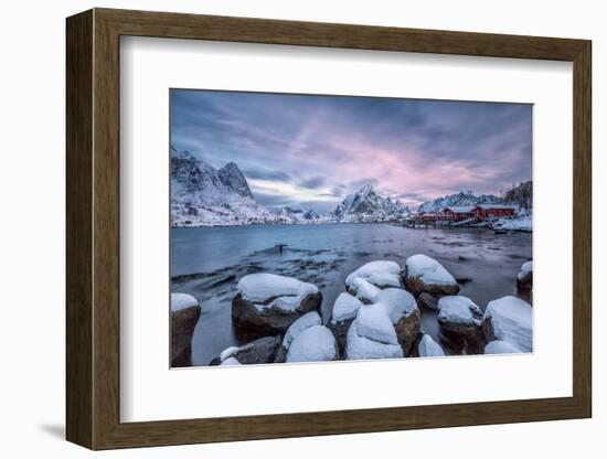 Picturesque Sunrise in the Bay of Reine with the Typical Norwegian Rorbu, Lofoten Islands, Norway-Roberto Moiola-Framed Photographic Print