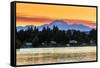 Picturesque sunset view over the Olympic Peninsula mountains, Bremerton, Kitsap Peninsula, Washingt-Stefano Politi Markovina-Framed Stretched Canvas