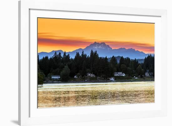 Picturesque sunset view over the Olympic Peninsula mountains, Bremerton, Kitsap Peninsula, Washingt-Stefano Politi Markovina-Framed Photographic Print