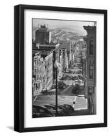 Picturesque View of Cable Car Coming Up the Hill in Light Auto Traffic-Andreas Feininger-Framed Photographic Print