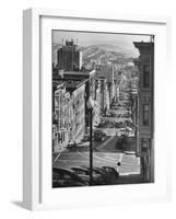 Picturesque View of Cable Car Coming Up the Hill in Light Auto Traffic-Andreas Feininger-Framed Photographic Print
