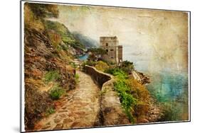 Picturesue Italian Coast - Artwork In Retro Painting Style-Maugli-l-Mounted Art Print