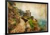 Picturesue Italian Coast - Artwork In Retro Painting Style-Maugli-l-Framed Art Print