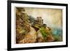 Picturesue Italian Coast - Artwork In Retro Painting Style-Maugli-l-Framed Art Print