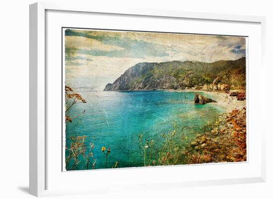 Picturesue Italian Coast - Artwork In Retro Painting Style-Maugli-l-Framed Art Print