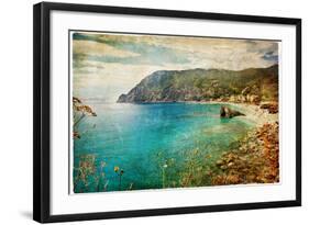 Picturesue Italian Coast - Artwork In Retro Painting Style-Maugli-l-Framed Art Print