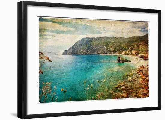 Picturesue Italian Coast - Artwork In Retro Painting Style-Maugli-l-Framed Art Print