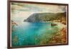 Picturesue Italian Coast - Artwork In Retro Painting Style-Maugli-l-Framed Art Print