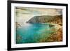 Picturesue Italian Coast - Artwork In Retro Painting Style-Maugli-l-Framed Art Print