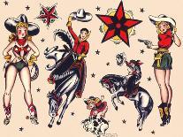 Cowboys & Cowgirls, Authentic Rodeo Tatooo Flash by Norman Collins, aka, Sailor Jerry-Piddix-Art Print