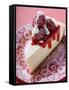 Piece of Cheesecake with Raspberries and Cream-null-Framed Stretched Canvas