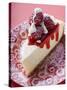 Piece of Cheesecake with Raspberries and Cream-null-Stretched Canvas